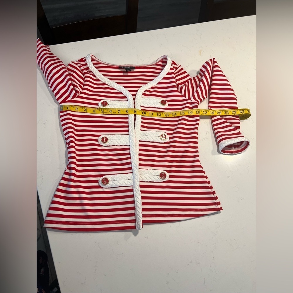 NWT Katherine New York Red & White Striped Nautical Theme Knit Jacket size S - Picture 7 of 11
